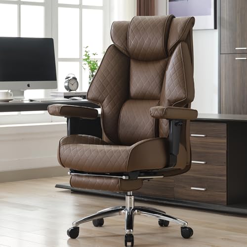 Big and Tall Ergonomic Office Chair with Footrest, 400lbs Capacity, Brown