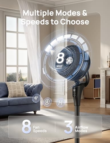 Dreo Upgraded Quiet Standing Fan for Bedroom - 90ft Airflow Oscillating Pedestal Fan with DC Motor