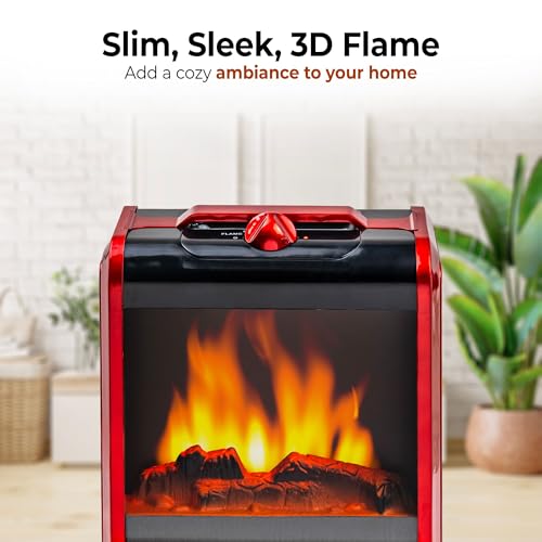 Electric Mini Fireplace Space Heater with 3D Flame and Safety Tip-Over Switch