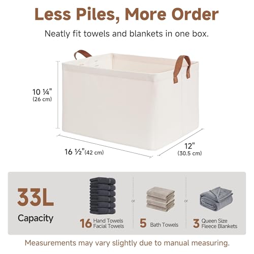 Natural Storage Baskets with PU Handles and Metal Frame 2-Pack