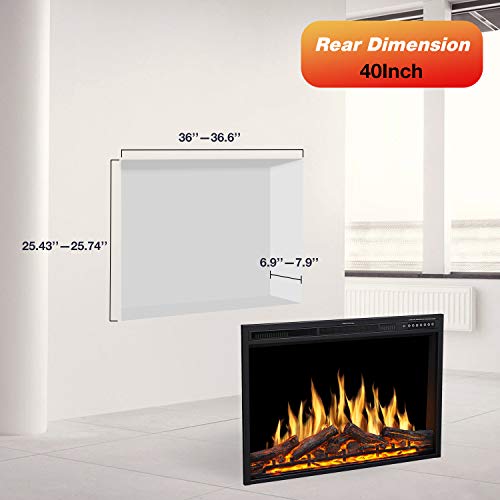 36-Inch Electric Fireplace Insert Recessed Heater with Remote Control