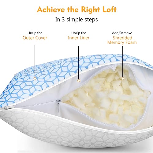 Love Attitude Adjustable Cooling Shredded Memory Foam Pillows, King Size 2-Pack