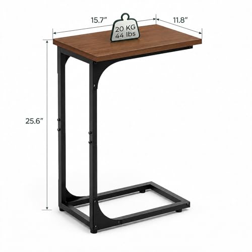 TEMI C Shaped End Table for Couch - Rustic Walnut, No Power Outlets, Space-Saving Side Table for Living Room or Bedroom - Set of 1