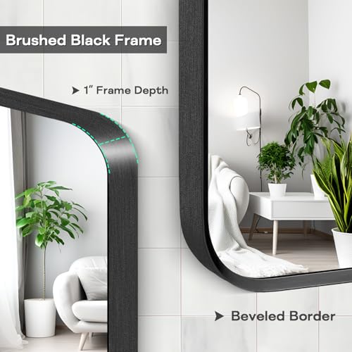 24" x 36" Black Metal Framed Wall Mirror, Rectangular Bathroom Vanity Mirror