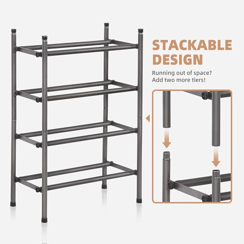 Expandable 2-Tier Metal Shoe Rack - Stackable Shoe Organizer for Closet