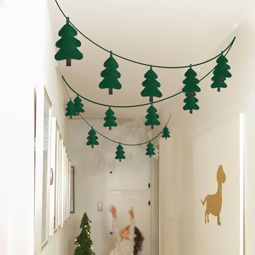 Green Christmas Tree Garland with Cotton Filling - Handmade Felt Ribbon for Holiday Decor