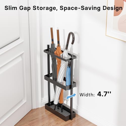 Slim Metal Umbrella Stand with Absorbent Drying Stone for Entryway