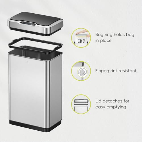 EKO Mirage-T 50L Touchless Motion Sensor Trash Can - Stainless Steel