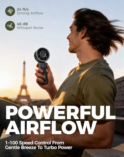 Diveblues Portable Turbo Fan, 100-Speed Handheld & Neck Fan, USB-C Rechargeable