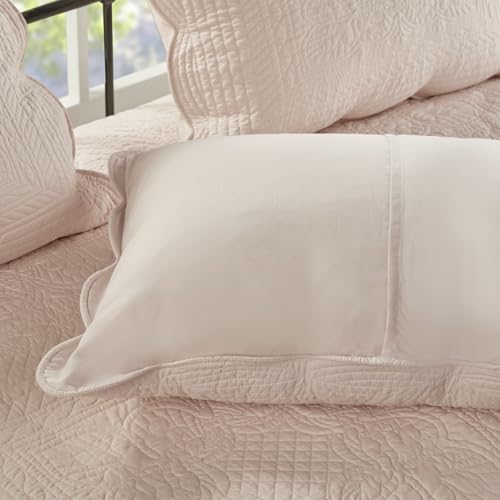6-Piece Damask Quilted Daybed Cover Set with Scalloped Edges, Blush