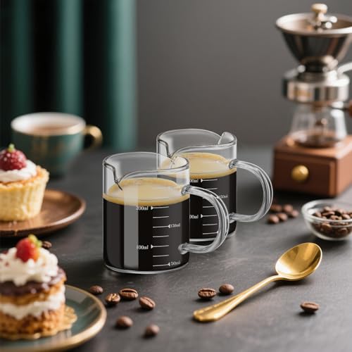 Patelai 2 Pack Espresso Shot Glasses 250ml/8oz with Dual Spouts & Handle