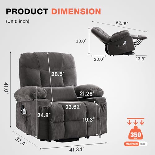 Power Lift Recliner Chair with Massage, Lumbar Heat, and USB Port