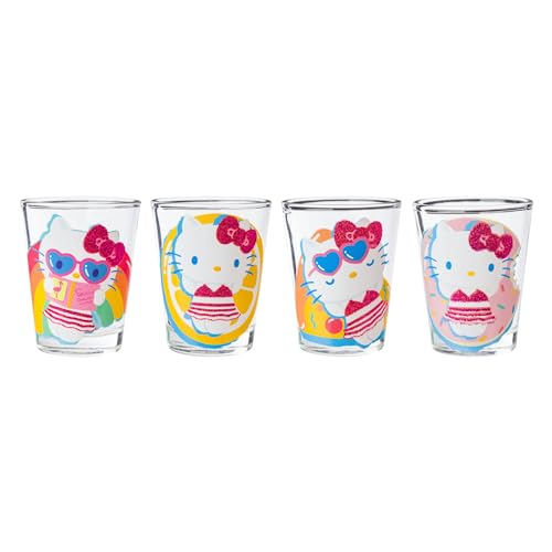 Hello Kitty Summer Pool Glass Set 4 Pack, 1.5oz Mini Drinking Glasses, Officially Licensed