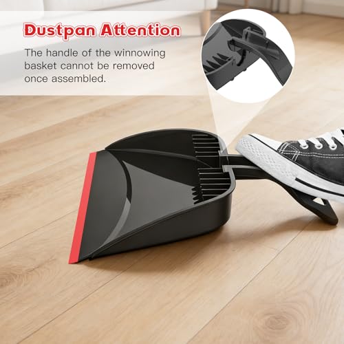 Broom and Step-On Dustpan Set with Adjustable Long Handle & Comb