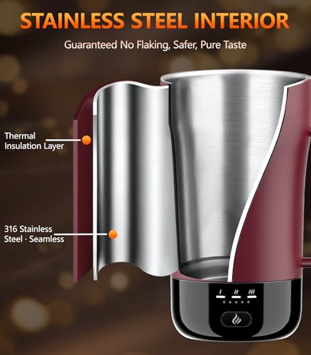 PUSEE Burgundy Self-Heating Coffee Mug 14oz - Rechargeable Smart Temperature Control