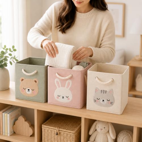 Collapsible Felt Storage Bins - Set of 3 Cube Organizers with Rope Handles