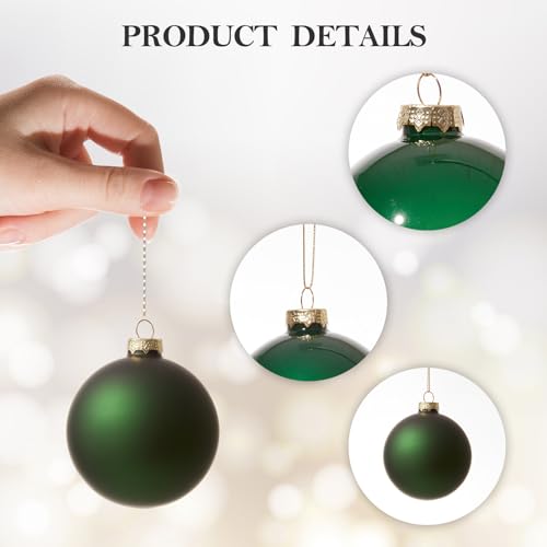 DN DECONATION Green Glass Christmas Ornament Set with 3 Effects, 9 Pieces
