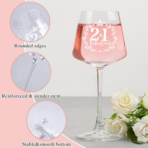 21st Birthday Gift Set for Women with Wine Glass, Tiara, Sash and Wine Bag