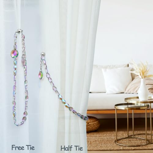 Magnetic Crystal Beaded Curtain Tiebacks with Sun and Moon Pendants, 2 Pack