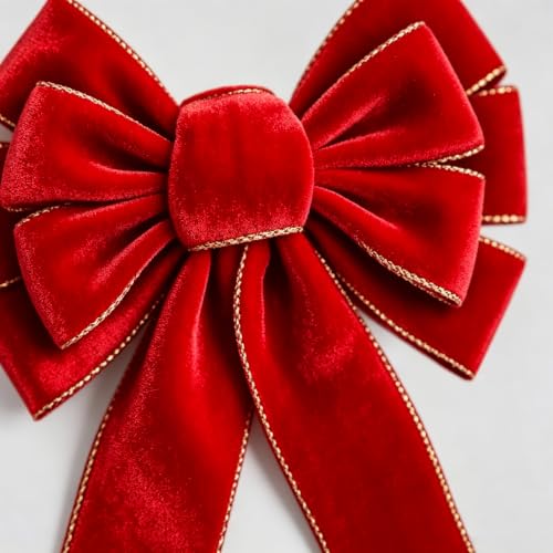 Medium Red Christmas Wreath Bow with Gold Edge - Holiday Decoration