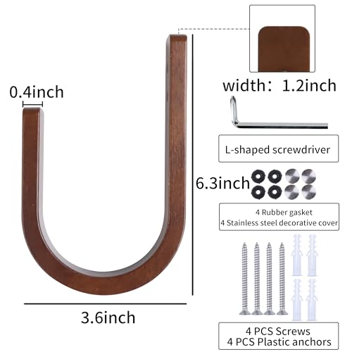 2-Pack U-Shaped Beech Wood Curtain Tiebacks, Wall-Mounted Drapery Hooks