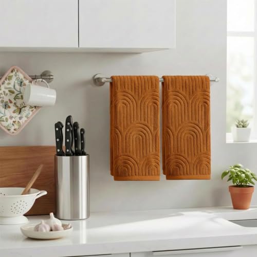 3D Arched Stripes Cotton Hand Towels - Soft & Absorbent Set of 2