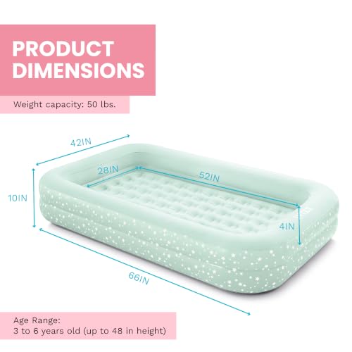 Kids Inflatable Travel Air Mattress Bed with Raised Sides & Hand Pump