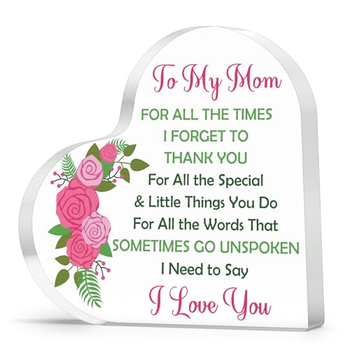 I Love You Gifts for Mom - Heart Shaped Acrylic Plaque from Daughter & Son