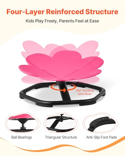 Kids Sensory Swivel Chair, Flower Shape Spinning Seat with Metal Base, Rose
