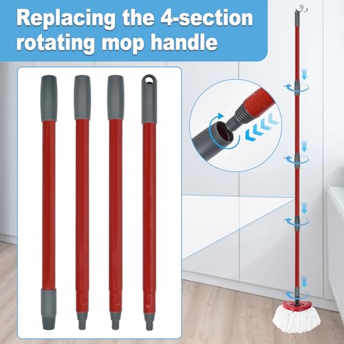 Adjustable Spin Mop Replacement Handle - 4-Section 30" to 58" Heavy Duty Iron Pole