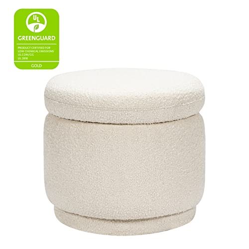 Ivory Boucle Storage Ottoman - Round Nursery & Living Room Footrest