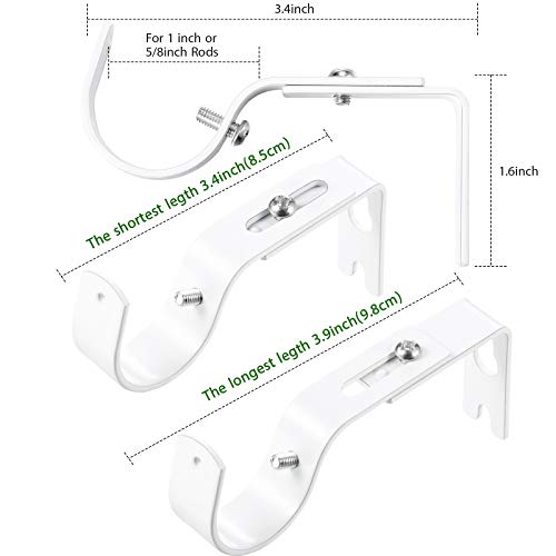 Adjustable Curtain Rod Brackets, 4-Piece Set for 3/4 to 1 Inch Rods