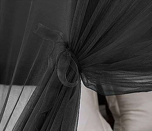 Mosquito Net Bed Canopy - Princess Dome Sheer Mesh Netting Curtain, Black