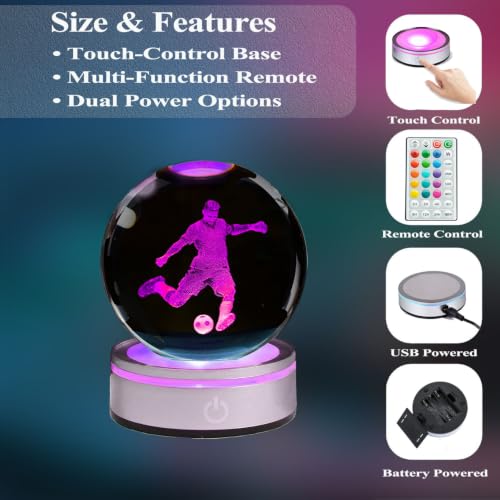3D Soccer Night Light, Crystal Ball RGB Lamp with Remote and Timer