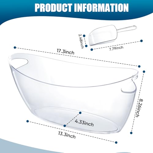 Clear Acrylic Ice Bucket with Scoop - 5L Beverage Tub for Wine & Beer