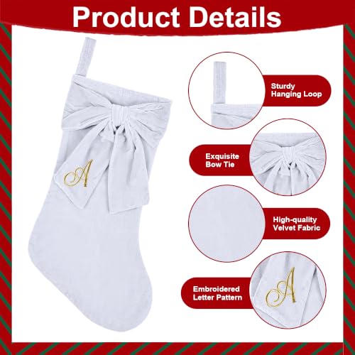 Lamthy 19-Inch White Velvet Christmas Stocking with Elegant Bow - Monogram K