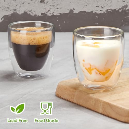 Gencywe Double Walled 3oz Espresso Cups Set of 4 - Insulated Glass Mugs for Coffee & Tea