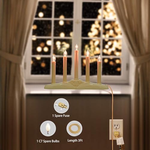Doratale 5-Light Ivory Electric Christmas Window Candle Lamp with 6 C7 Bulbs - 3 Feet Cord, Holiday Decor