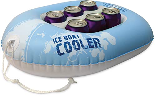 Poolmaster Boat-Shaped Floating Cooler with Removable Ice Pack, Tether & 6 Drink Compartments