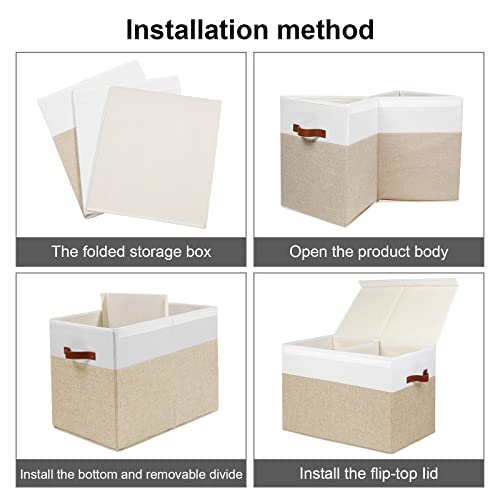 Large Toy Storage Box with Lid and Dividers, 25" Linen Toy Chest