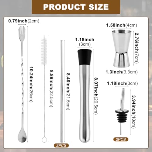 8-Inch Stainless Steel Cocktail Muddler, 10-Inch Mixing Spoon & 2.76-Inch Jigger Bar Tool Set