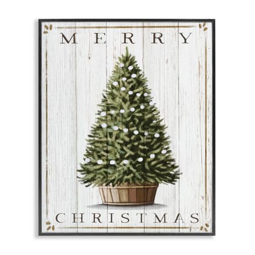 Merry Christmas Country Tree Framed Giclee Art - Black Box Frame 30"L x 24"W V3