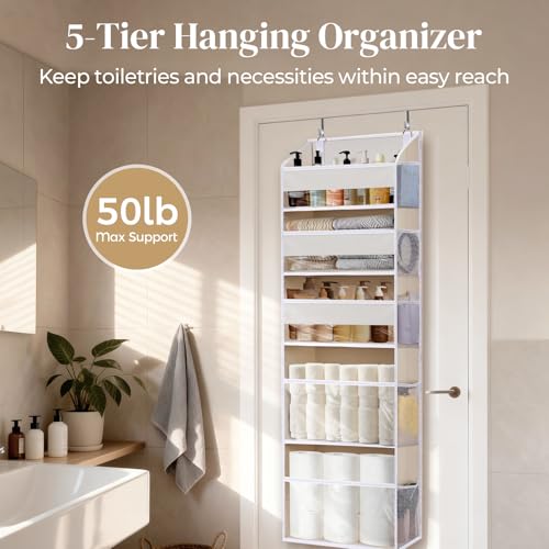 5-Tier Over the Door Organizer with 10 Mesh Pockets & Clear Windows