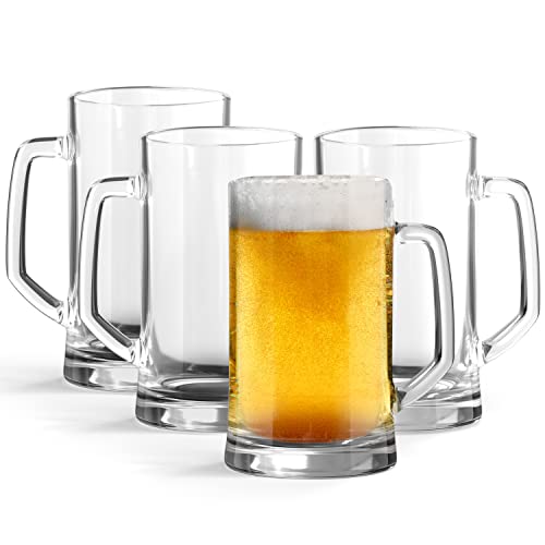 Glass Beer Mugs Set of 4, 12.7 Oz Large Drinking Glasses with Handles