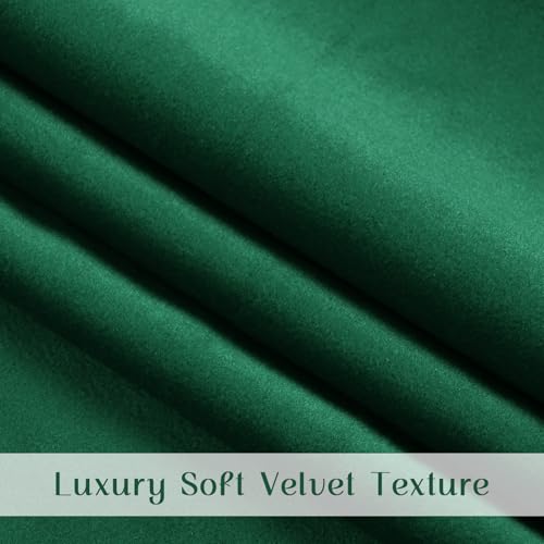Green Velvet Curtain Set for Living Room & Bedroom - 52W x 84L, 2 Panels, Ruffle Design, Blackout Insulated Tiebacks