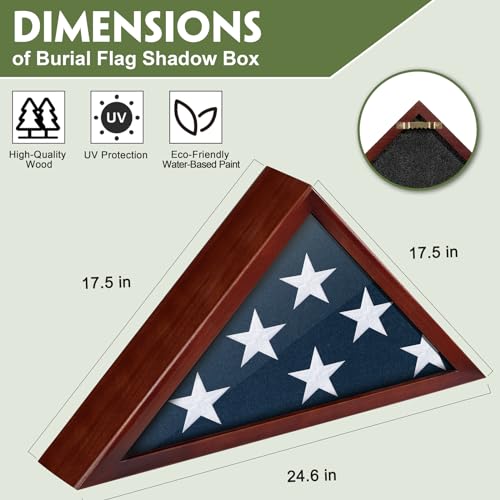 Burial Flag Display Case for 5'x9.5' Flag - Wooden Memorial Shadow Box