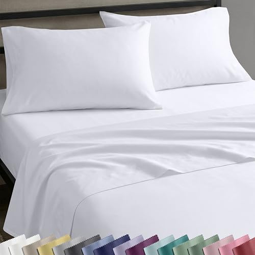 100% Cotton Sateen Queen Sheet Set - 4 Piece Soft Deep Pocket Bedding, White