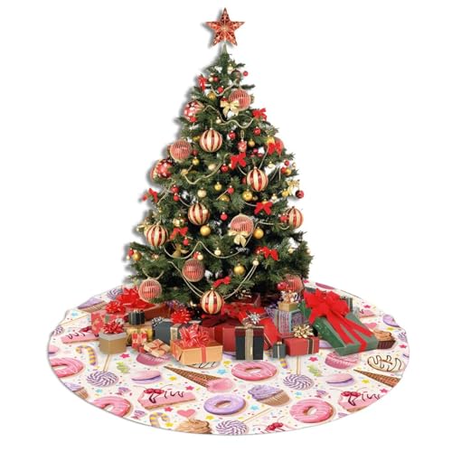 Lollipop Candy Macaroon Cupcake Christmas Tree Skirt 36 Inch - Holiday Decor
