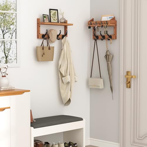 29-Inch Wall Mounted Coat Rack with Shelf and 11 Hooks, Wood Entryway Organizer