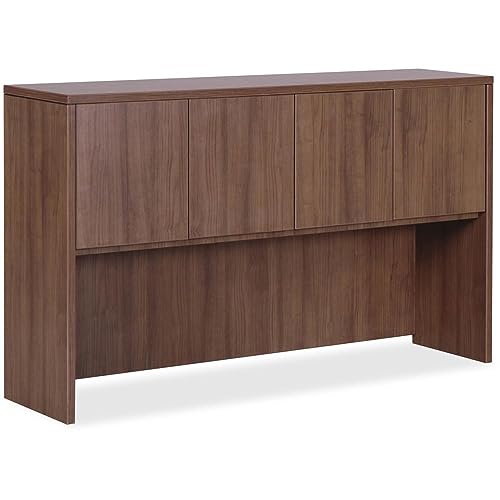 4-Door Office Hutch, Walnut Laminate Storage Cabinet